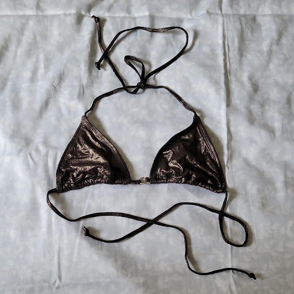 Metallic Brown Triangle Bikini Top